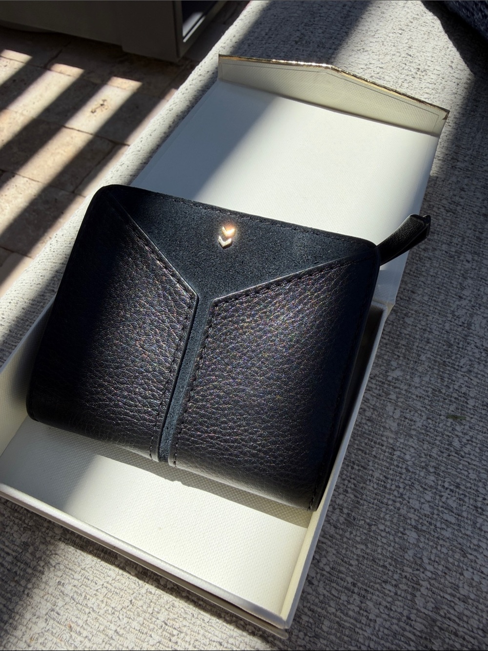 COVET Black Leather & Suede Compact Women's Wallet with Subtle Gold Detail